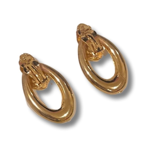 Vintage gold door knocker clip earrings - Picture 2 of 2